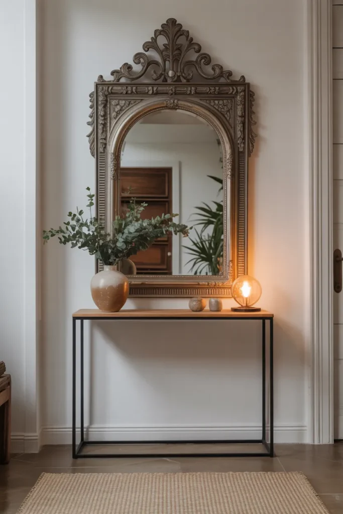 Antique Mirror Above a Minimalist Console