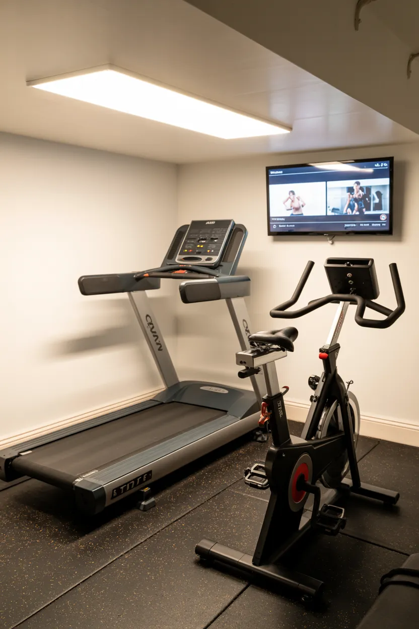 Basement Gym with Mounted TV