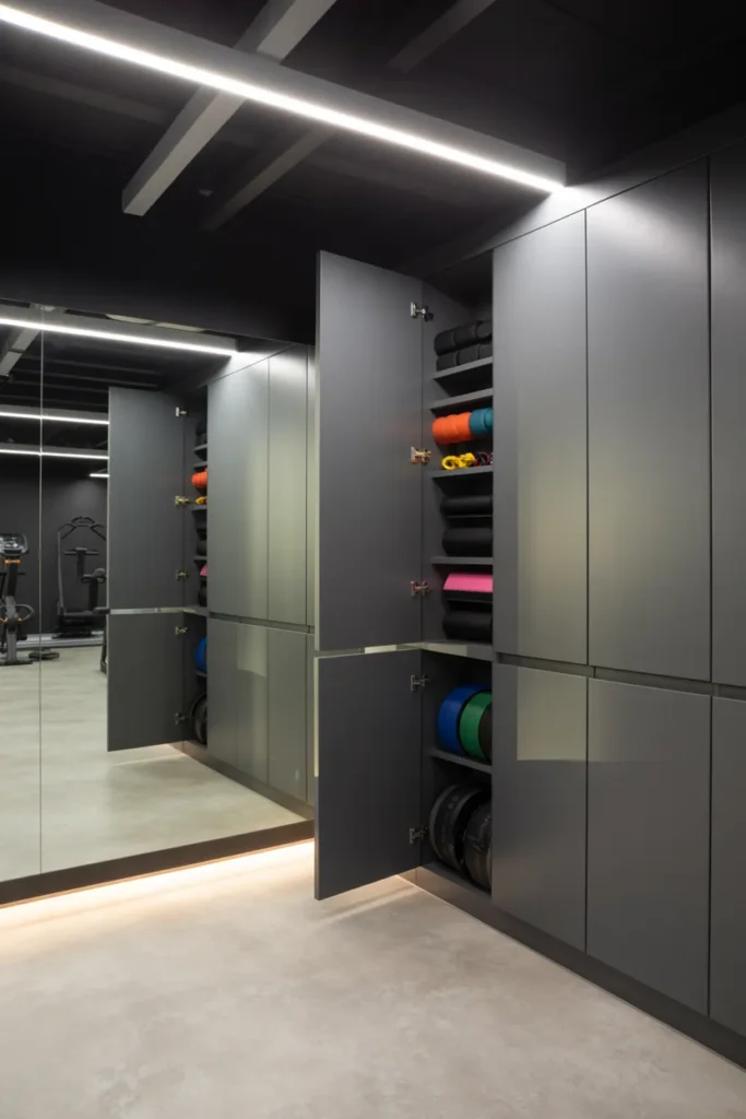 Basement Gym with Smart Storage Cabinets