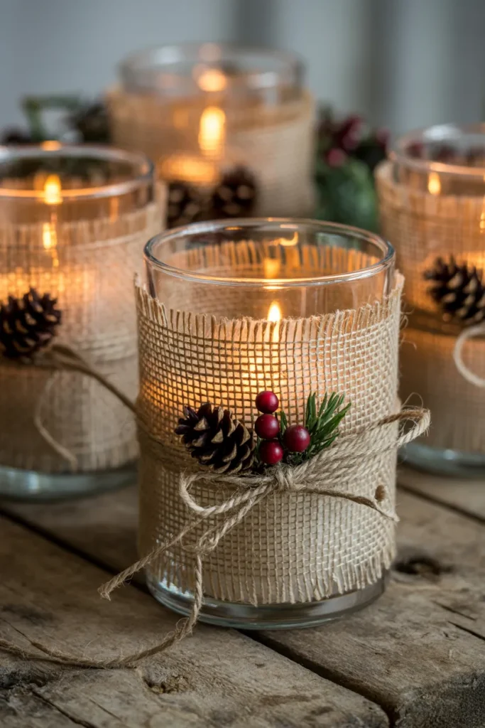 Burlap-Wrapped Candle Holders