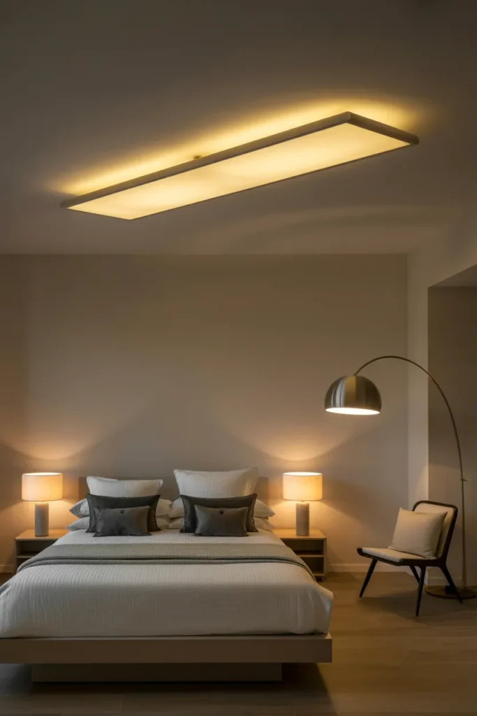 Layered Lighting with Ceiling Fixtures and Lamps
