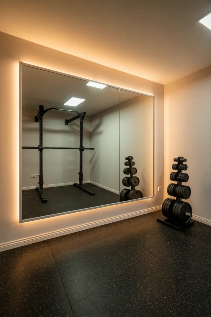Mirror Wall to Make a Basement Gym Feel Bigger