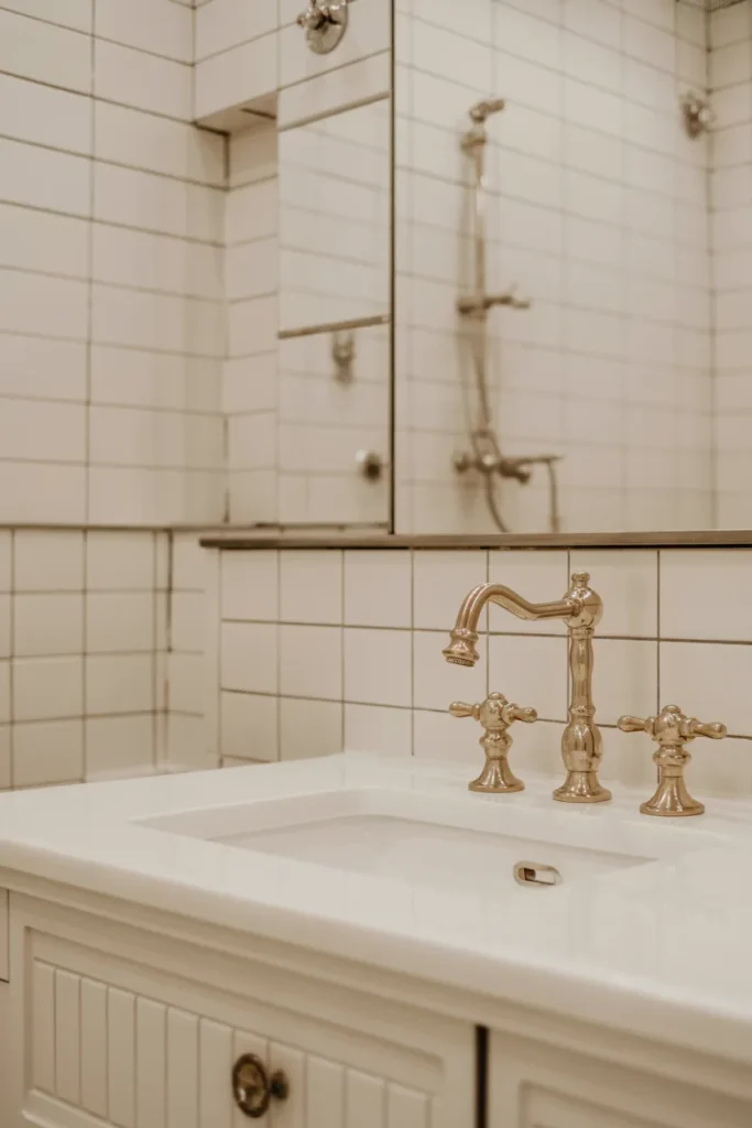 Modern Bathroom with Vintage Gold Fixtures