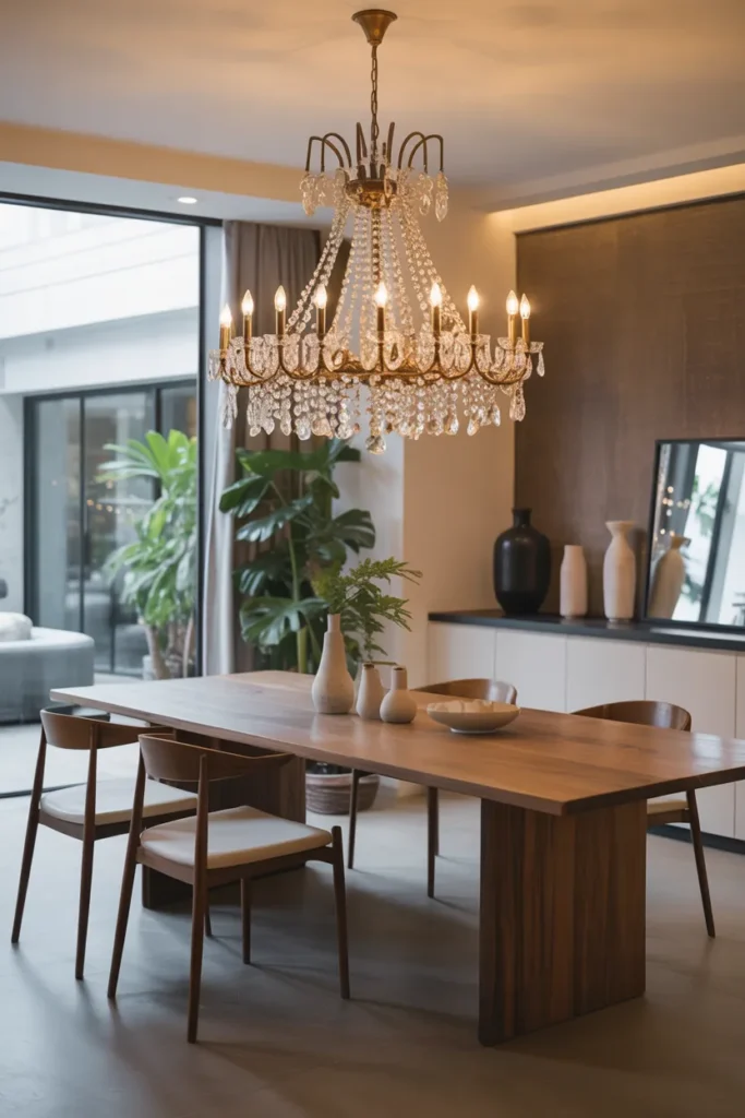 Modern Dining Room with Vintage Chandelier