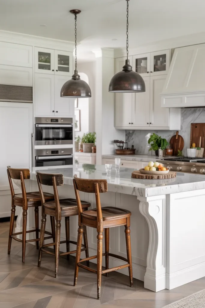 Modern Kitchen with Vintage Bar Stools