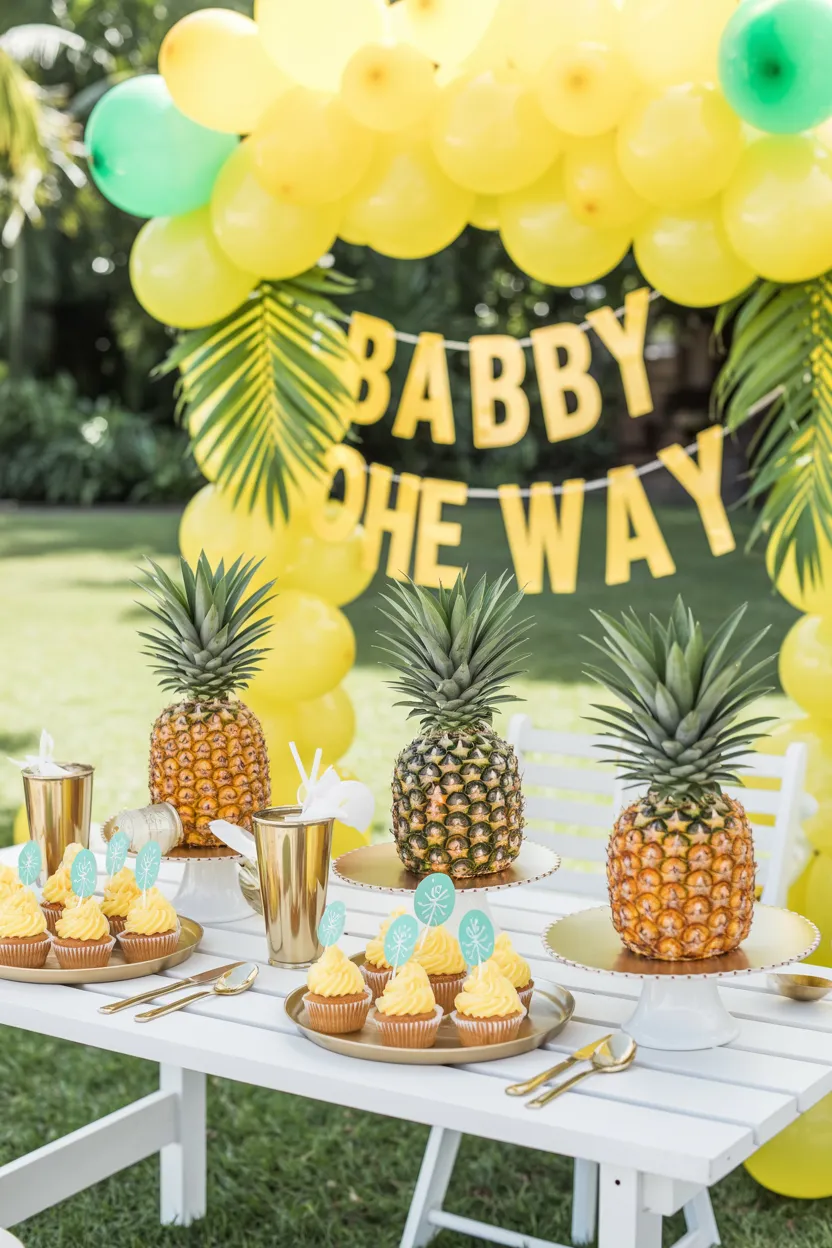 Tropical Pineapple Baby Shower Setup