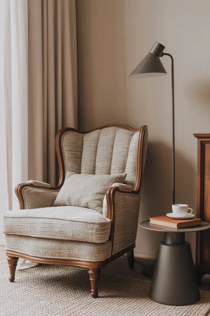 Vintage Armchair in a Modern Reading Corner