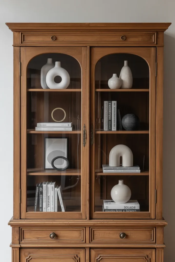 Vintage Cabinet with Modern Decor Accessories