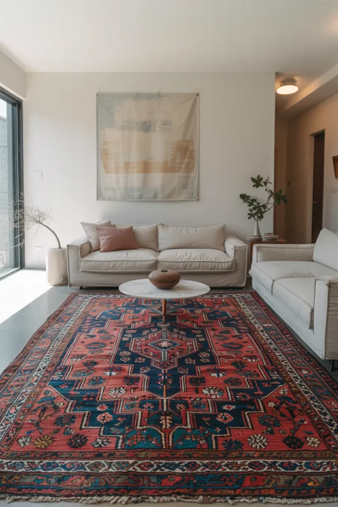 Vintage Rug in a Modern Neutral Living Room