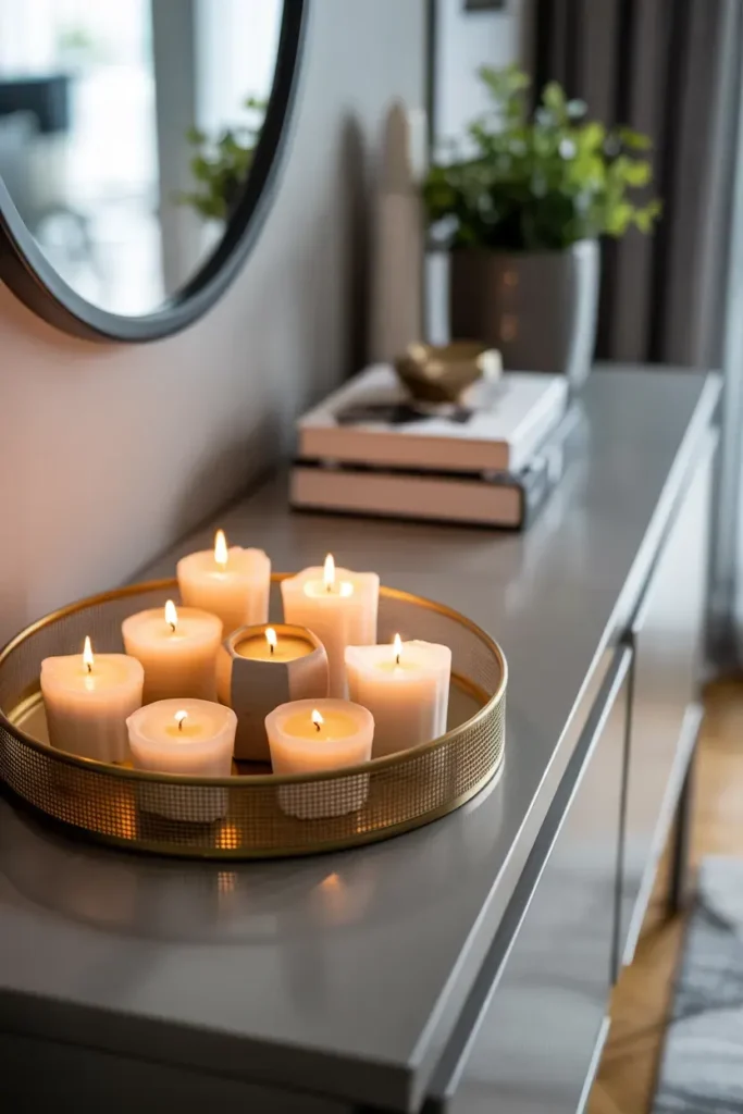 Candle-topped Tray on a Console Table