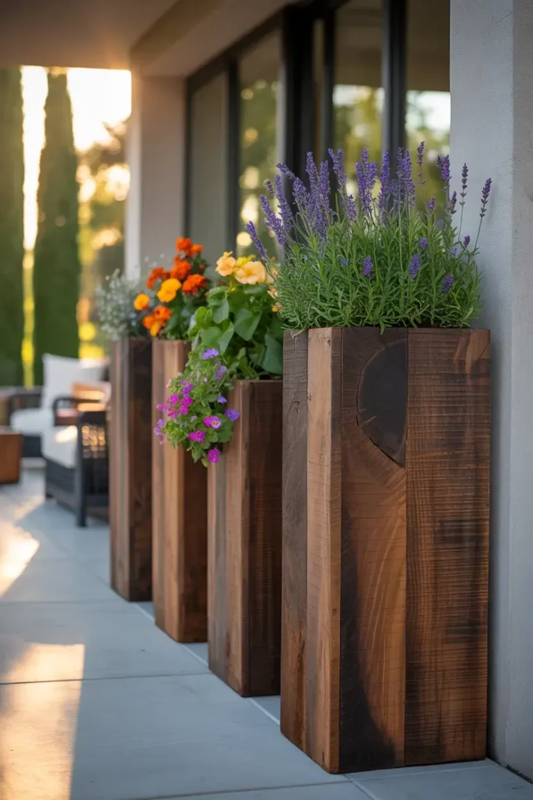 Tall Wooden Box Planters