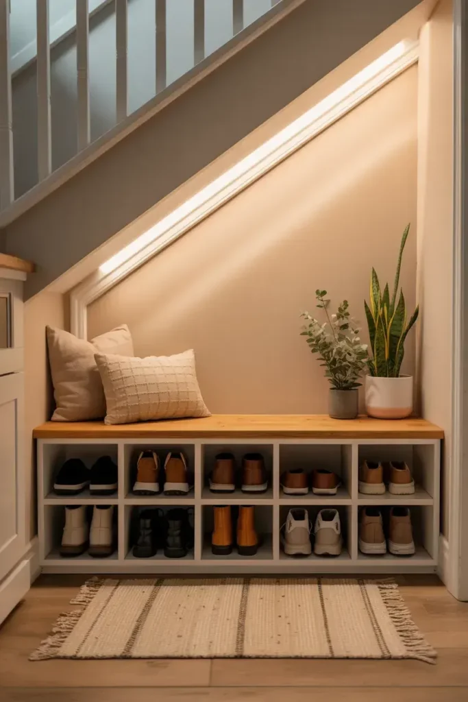 Under-Stairs Shoe Bench