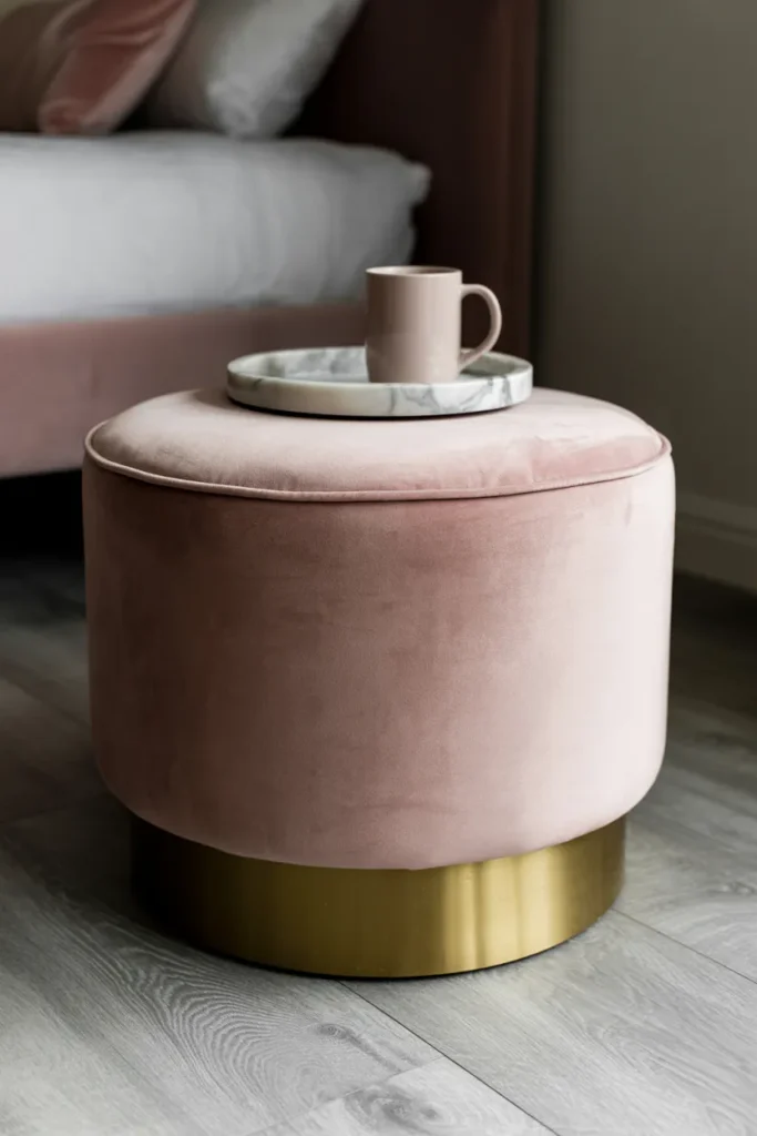 Pink Velvet Ottoman
