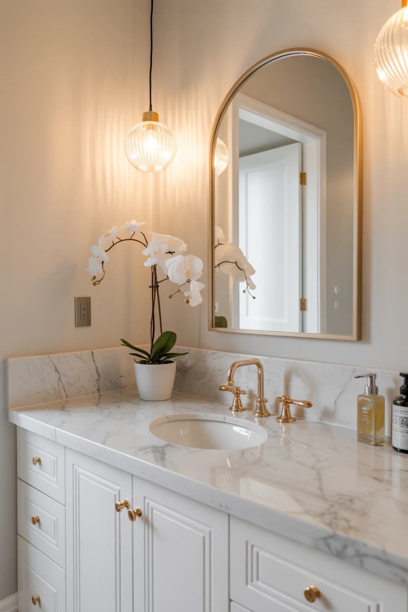 marble countertops and gold fixtures