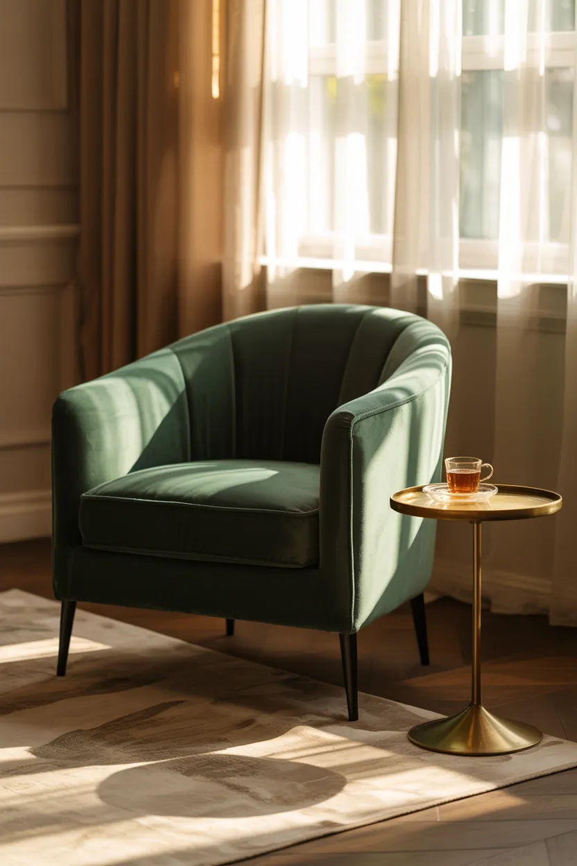 velvet armchair nook