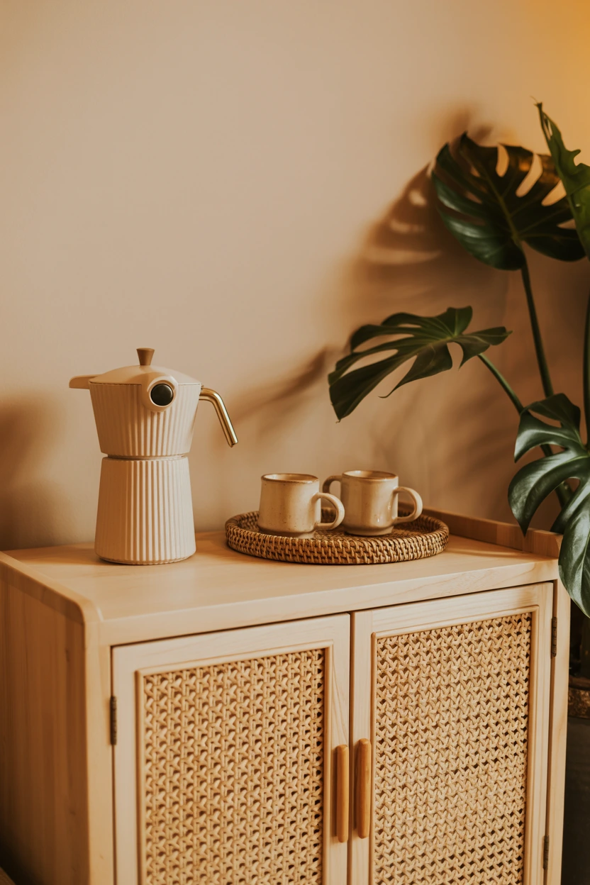 boho rattan coffee cabinet