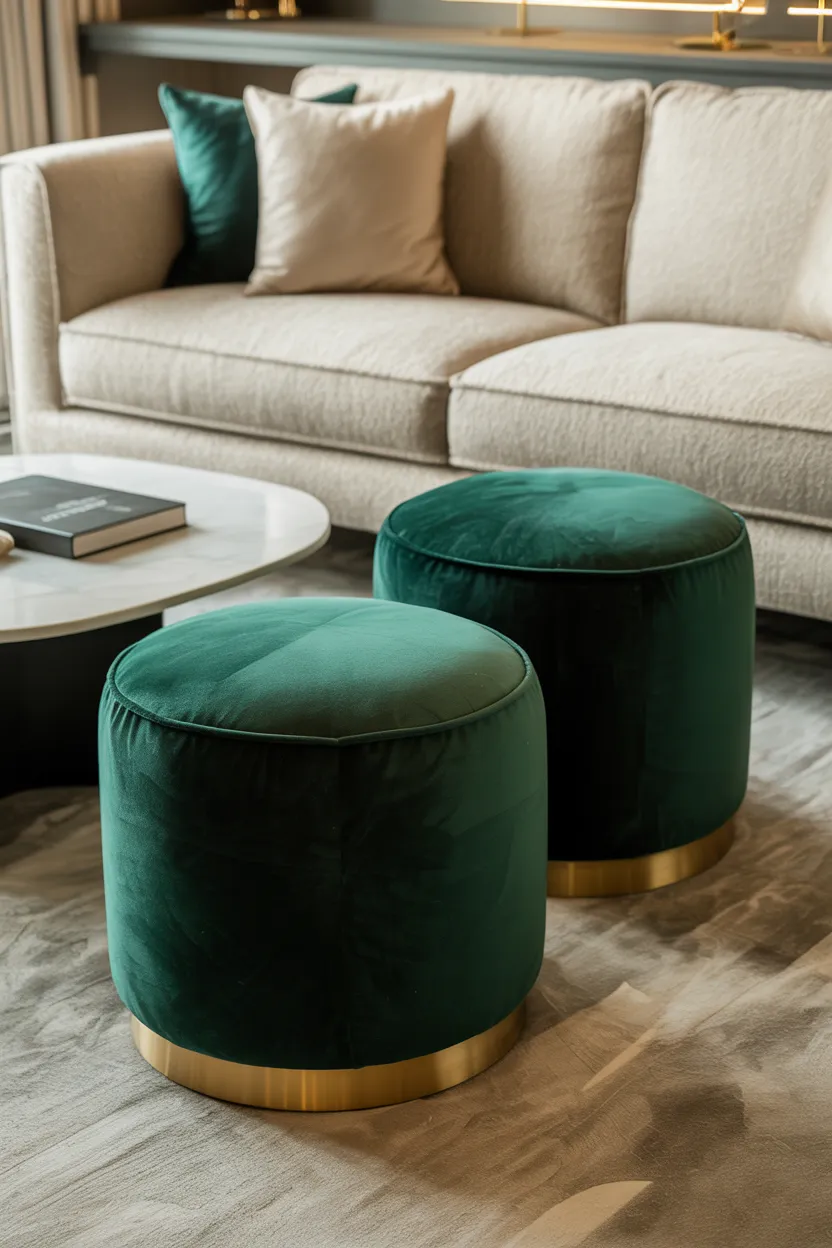 plush velvet poufs