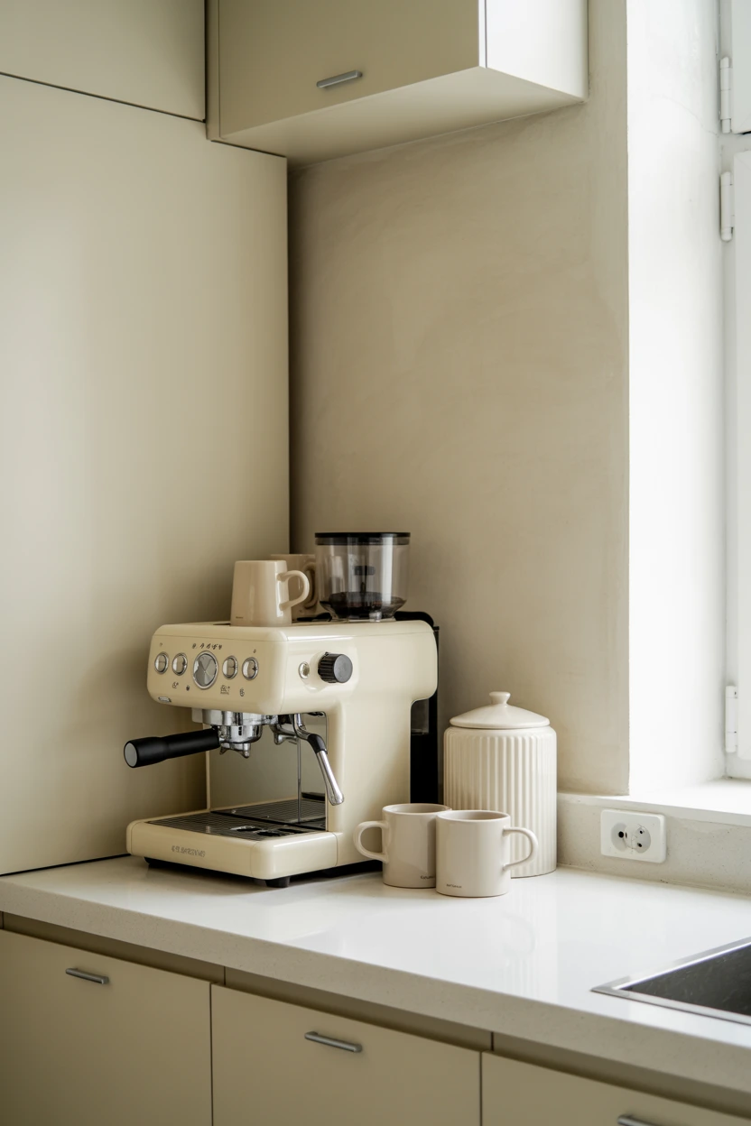 monochromatic countertop nook
