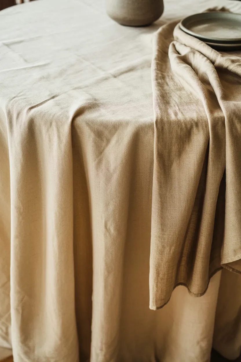 layered neutral tablecloths