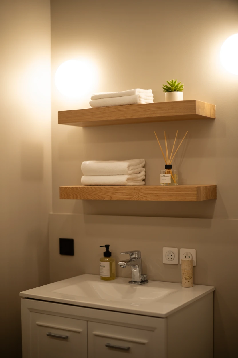 compact floating wood shelves