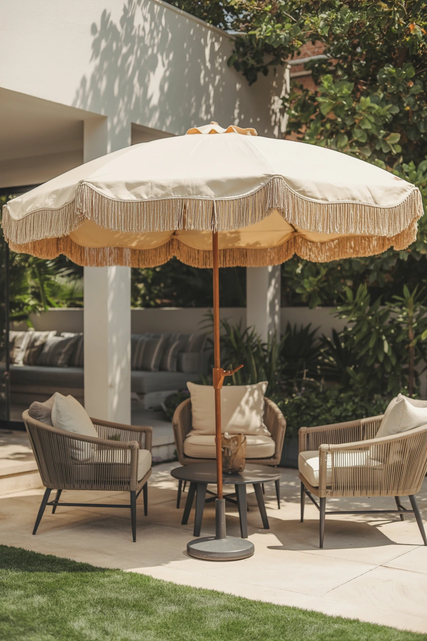fringed canvas umbrellas