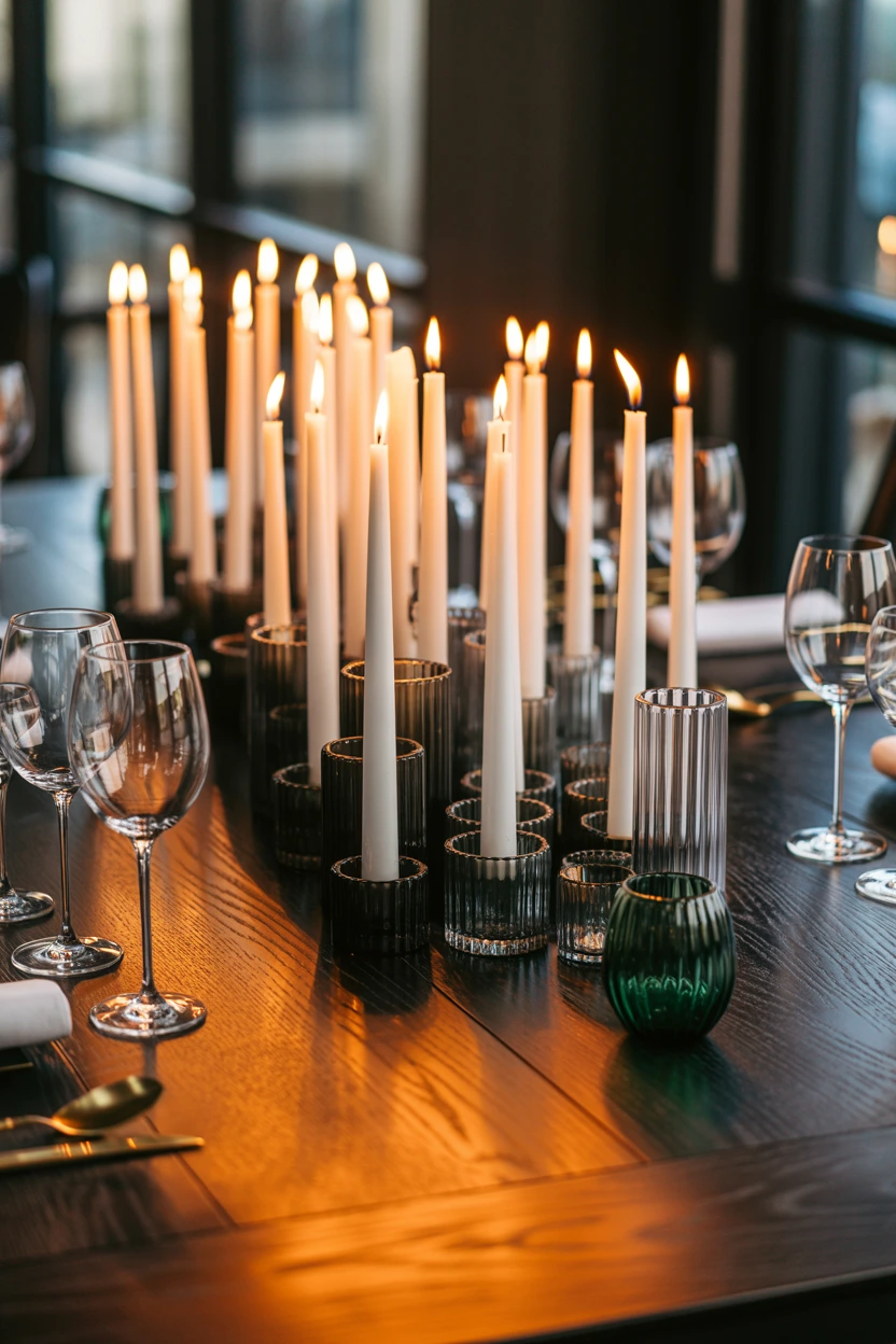 monochrome candle cluster centerpieces