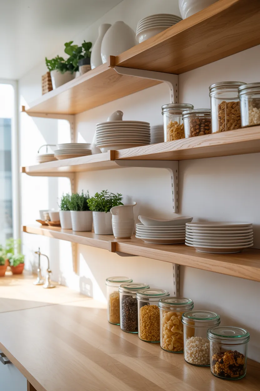 open kitchen shelving