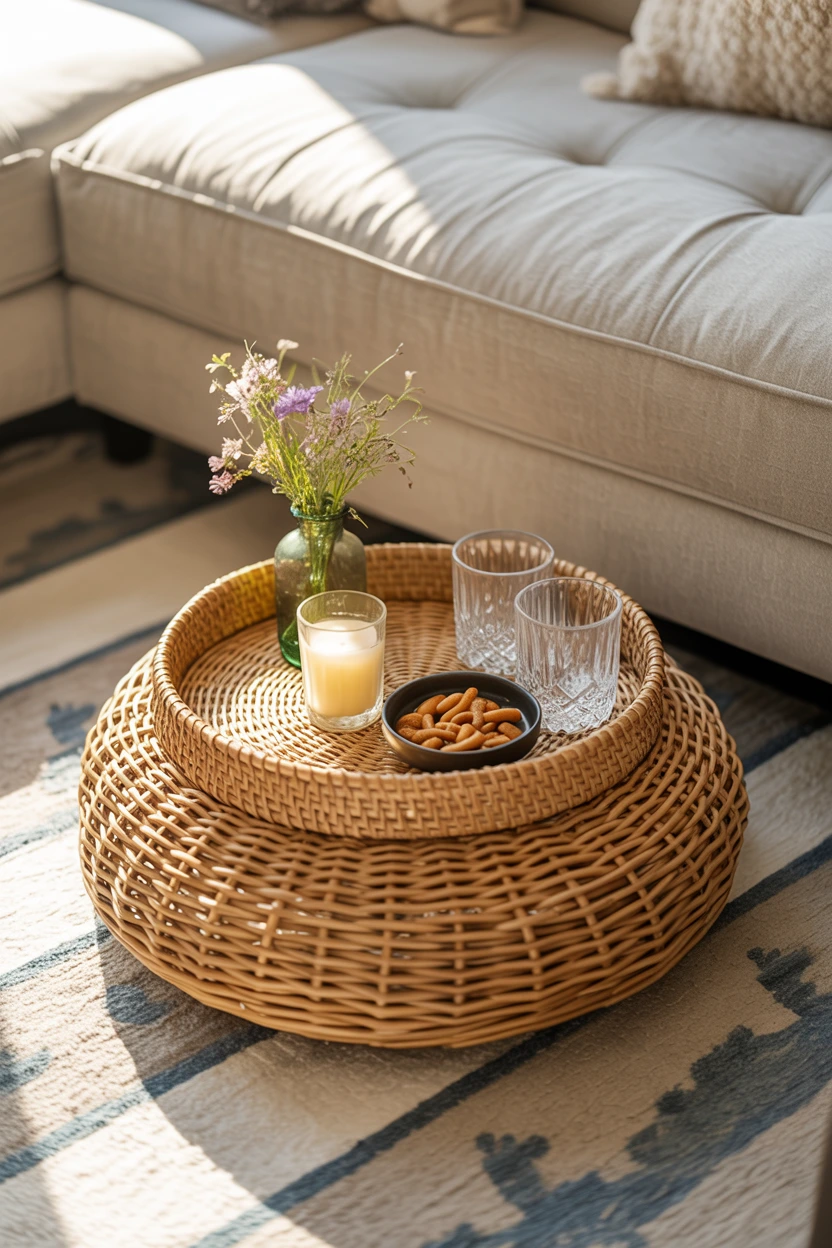woven rattan ottoman trays