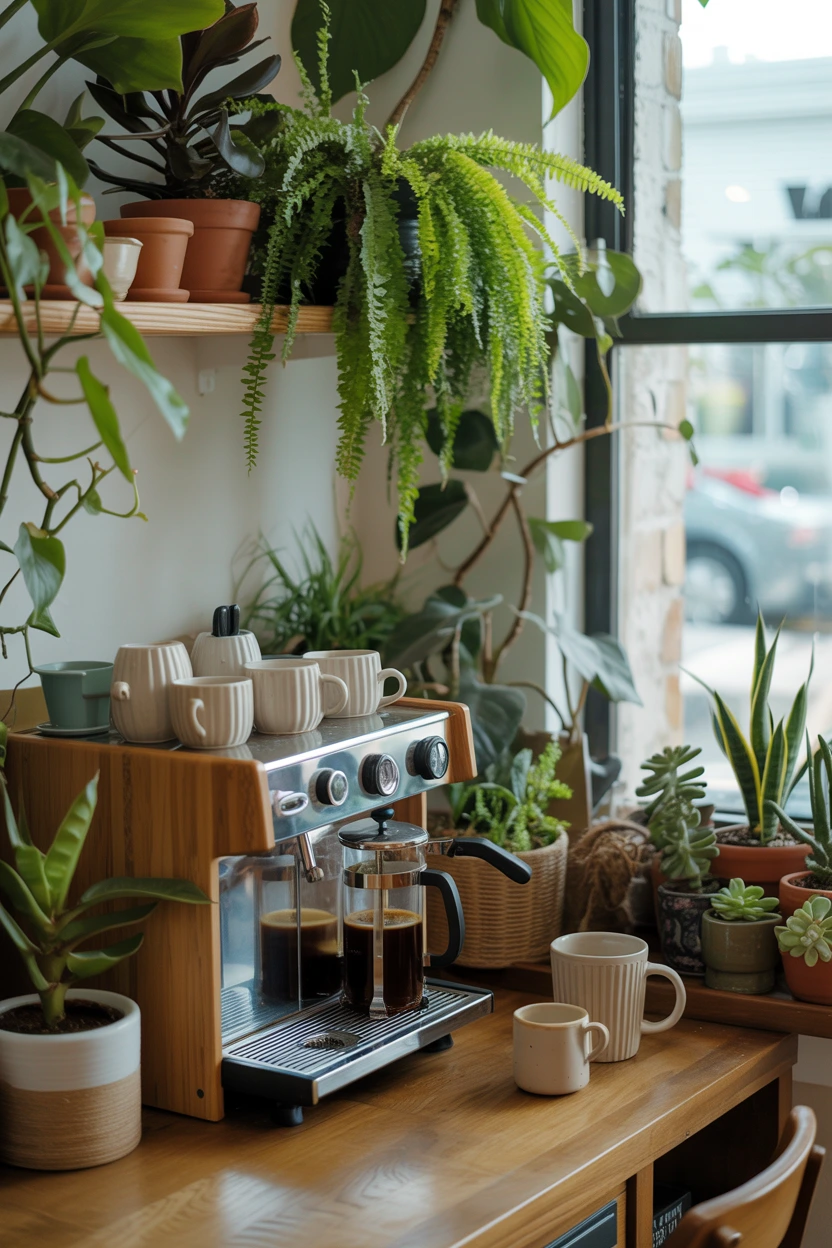 warm botanical coffee corner
