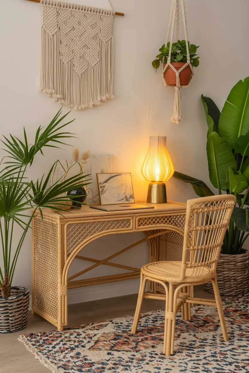 boho rattan workstation