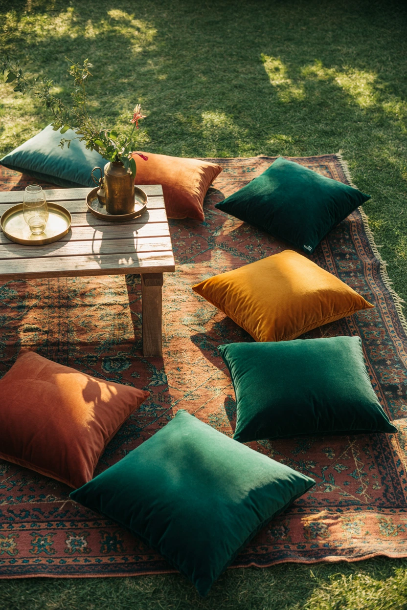 velvet cushion seating