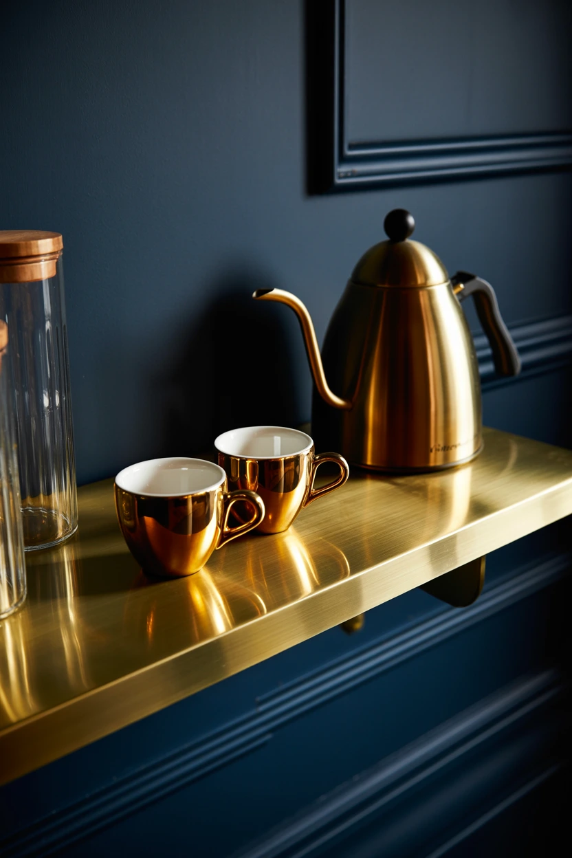 brass accent floating shelf