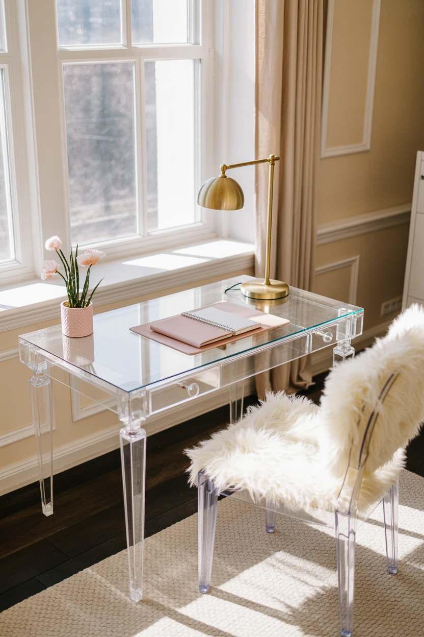 sleek acrylic ghost desk