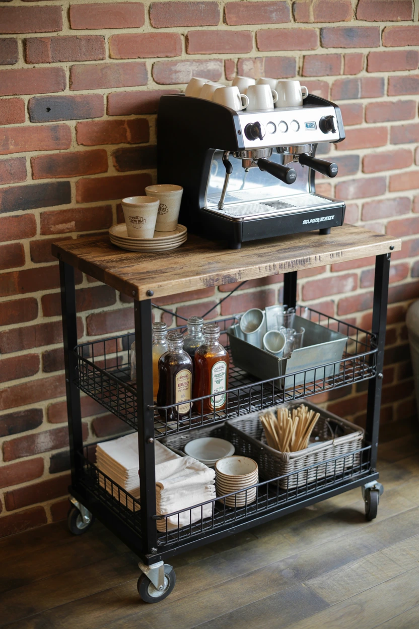 rustic rolling coffee cart