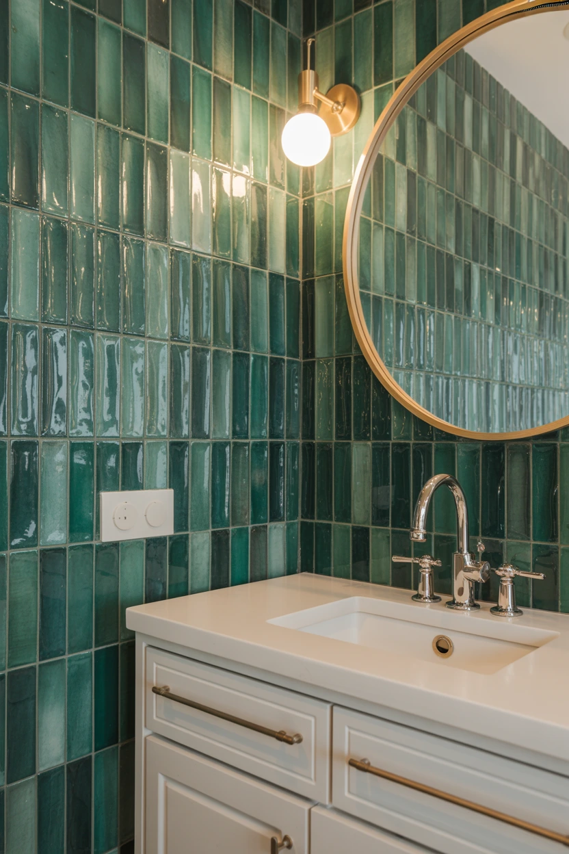 emerald green tile backsplash