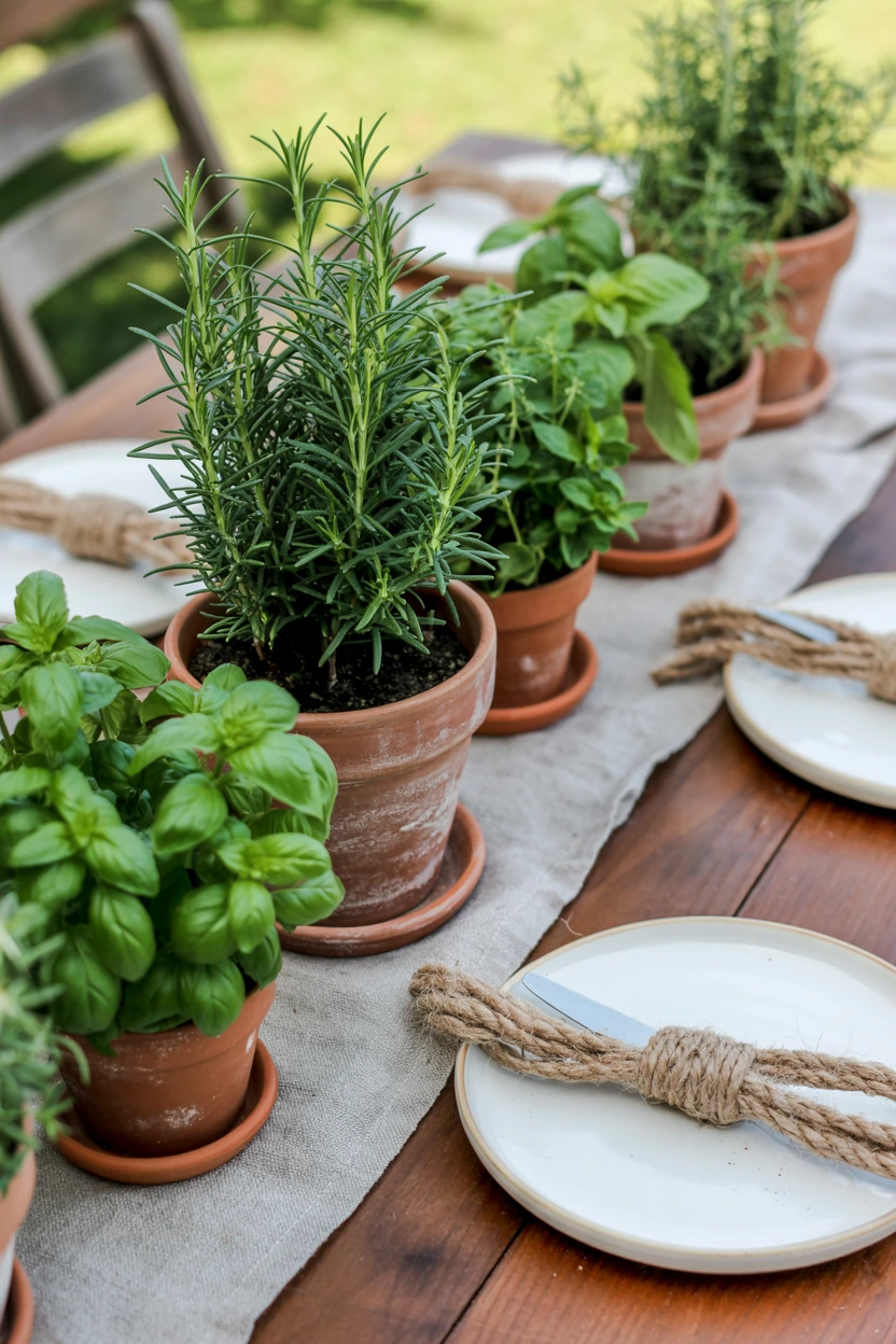 potted herb centerpieces
