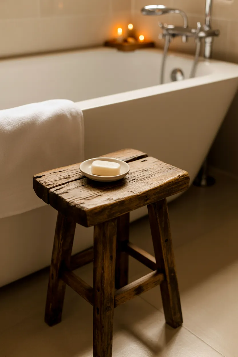 distressed wooden stools
