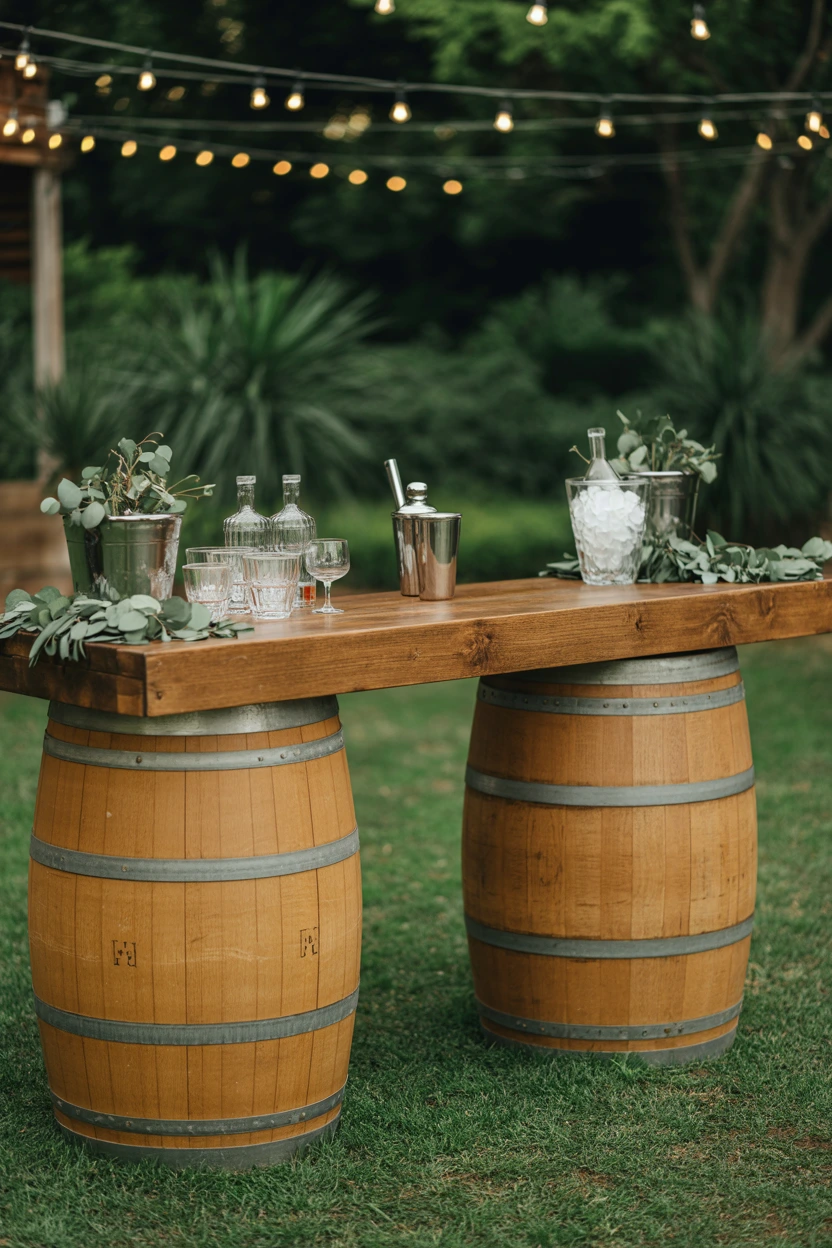 wooden barrel bar