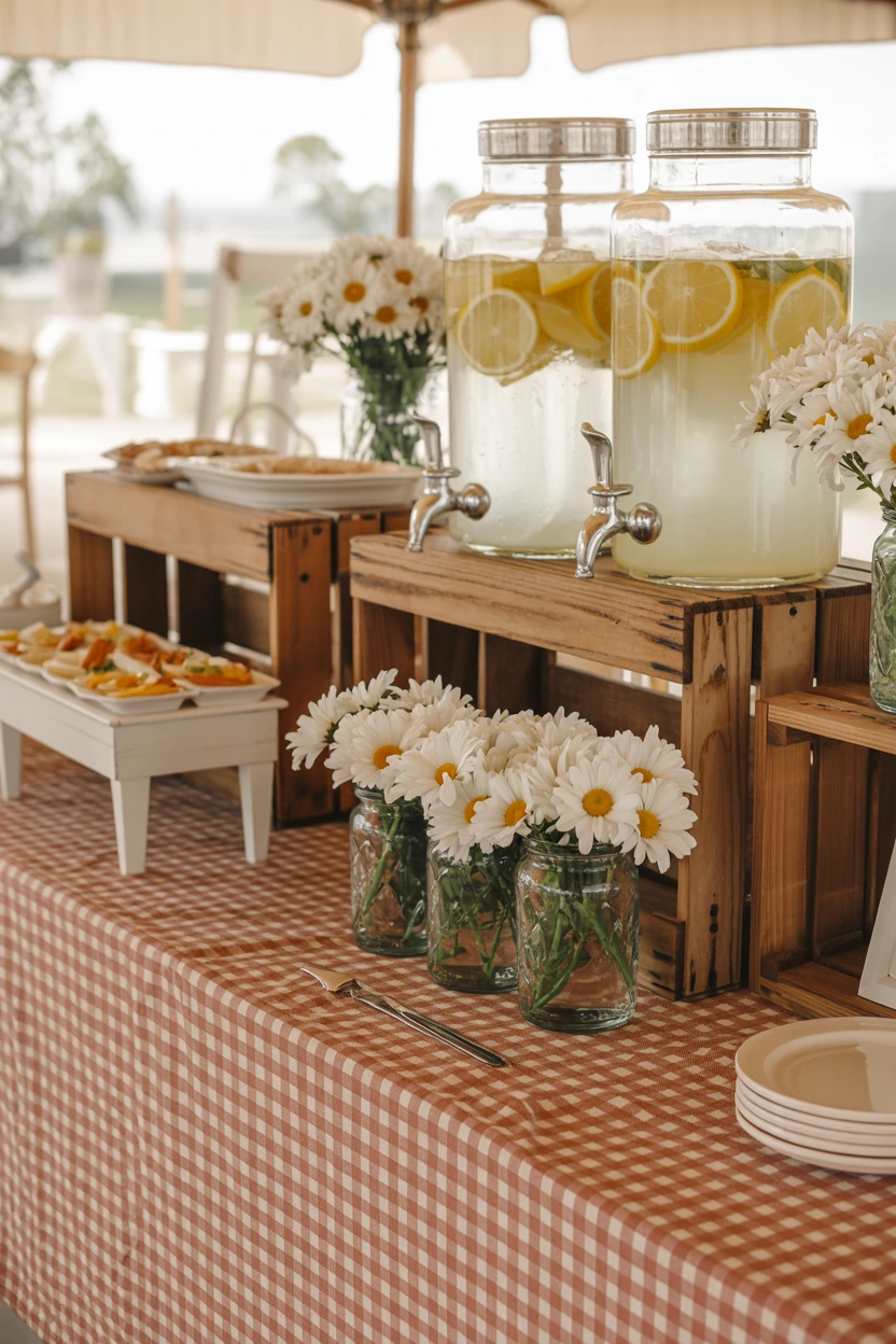 gingham picnic buffet tables