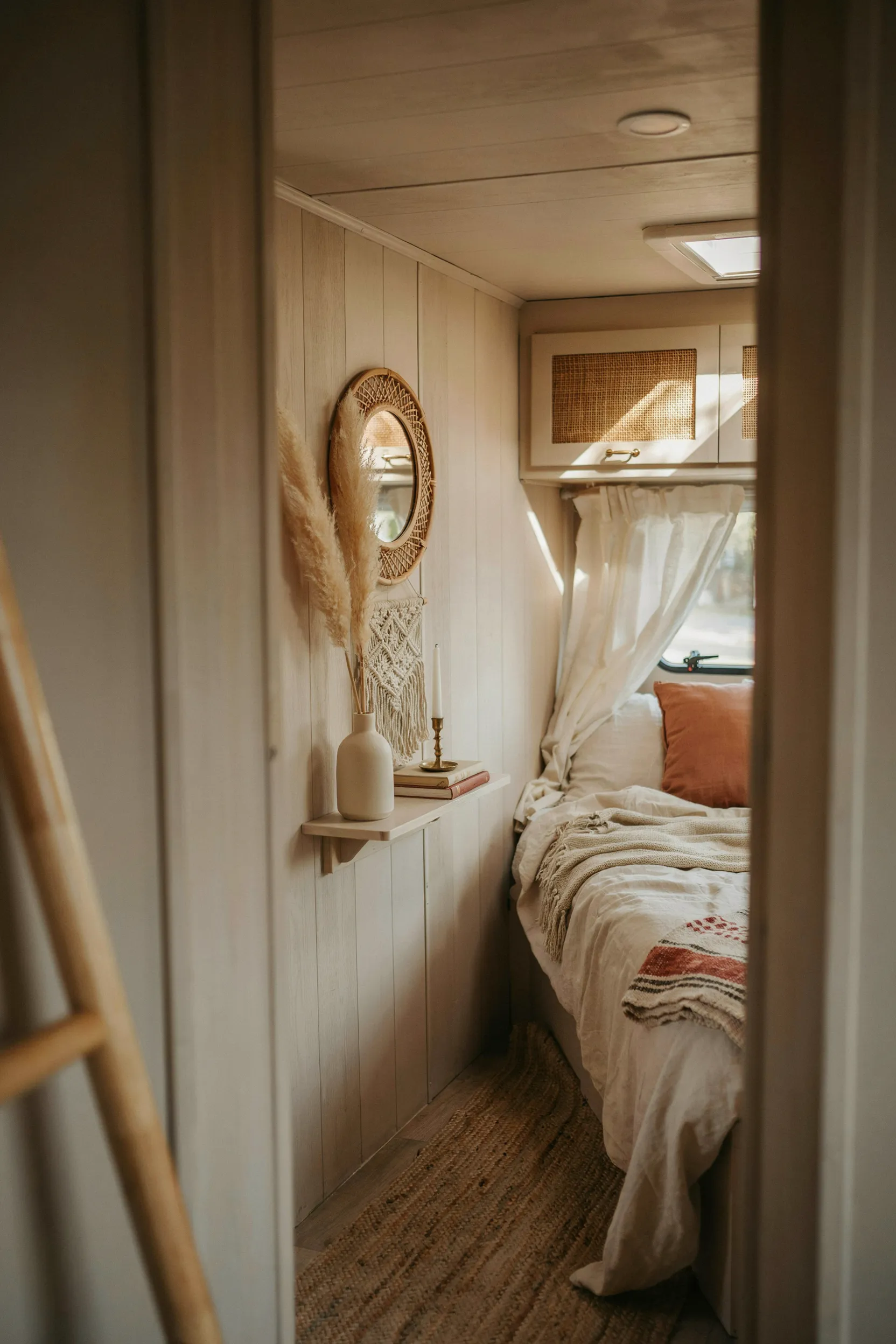 boho woven rattan accents
