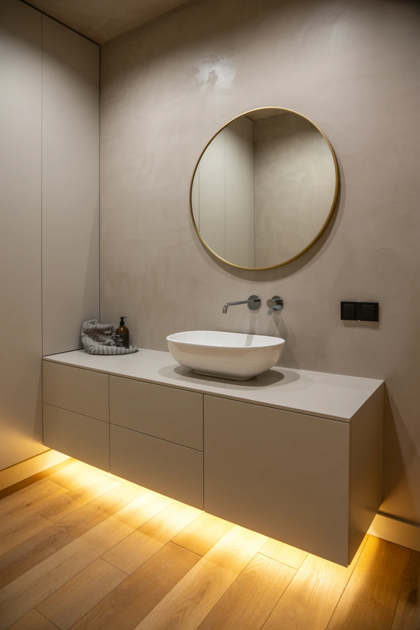 floating white vanity setup