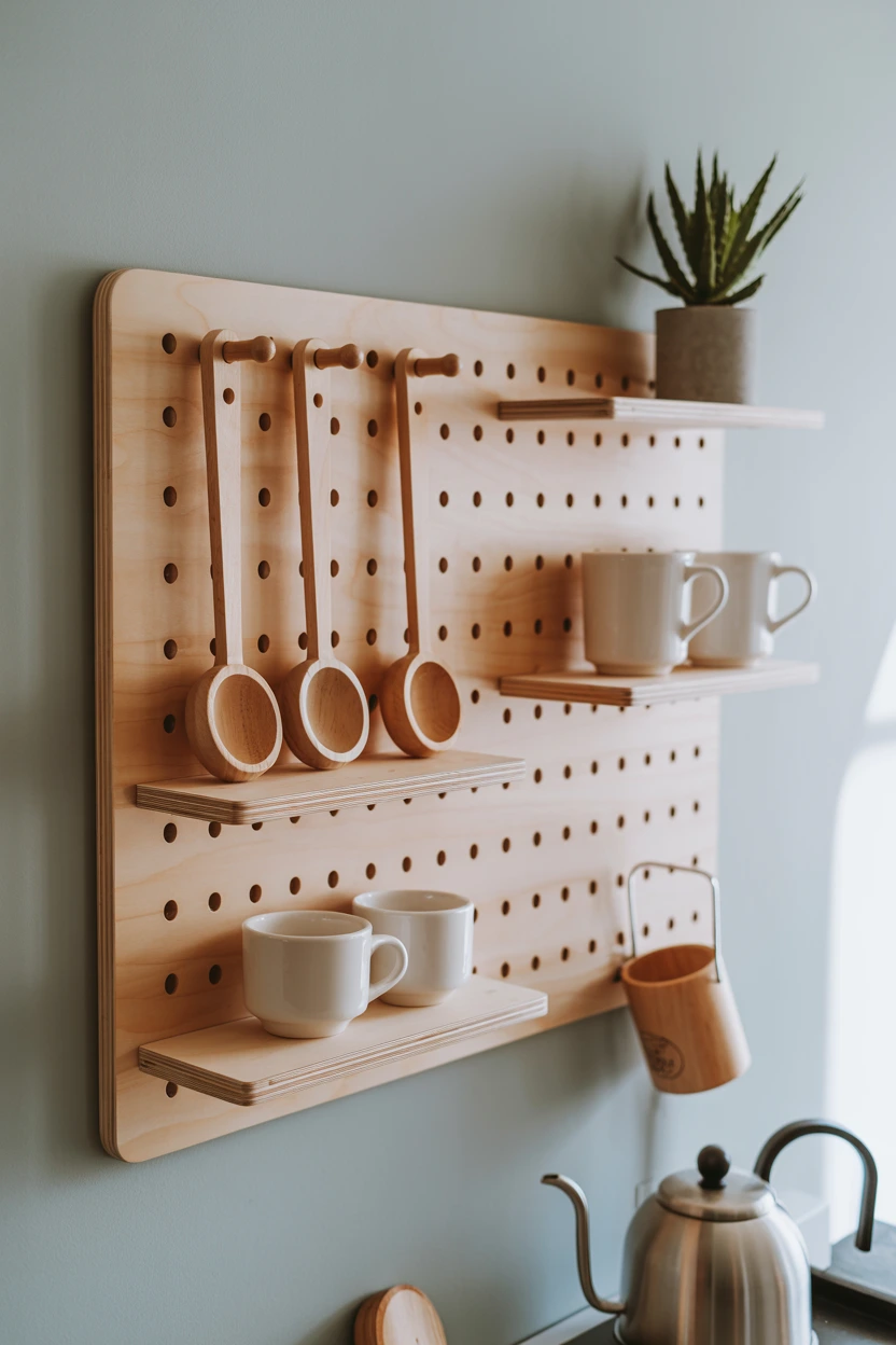 scandinavian pegboard setup