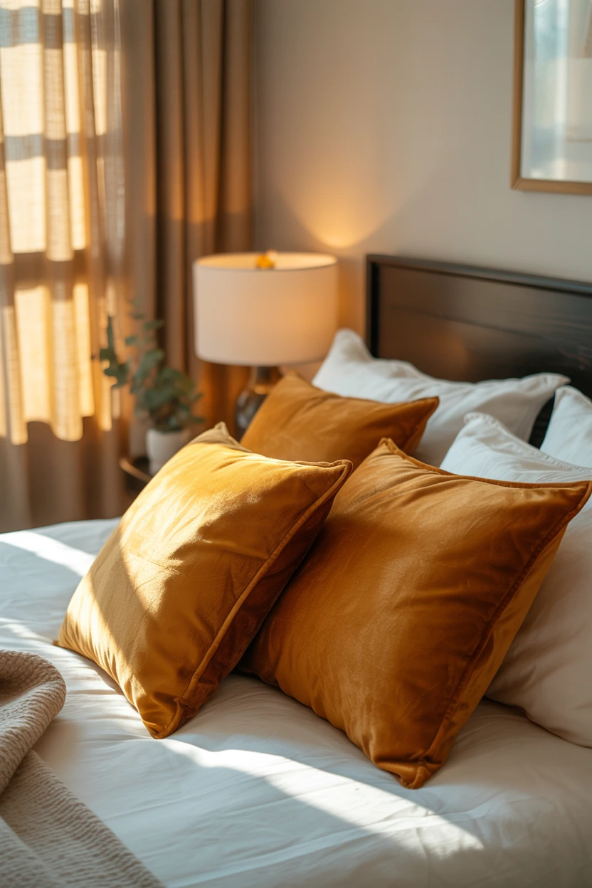 warm amber velvet pillows