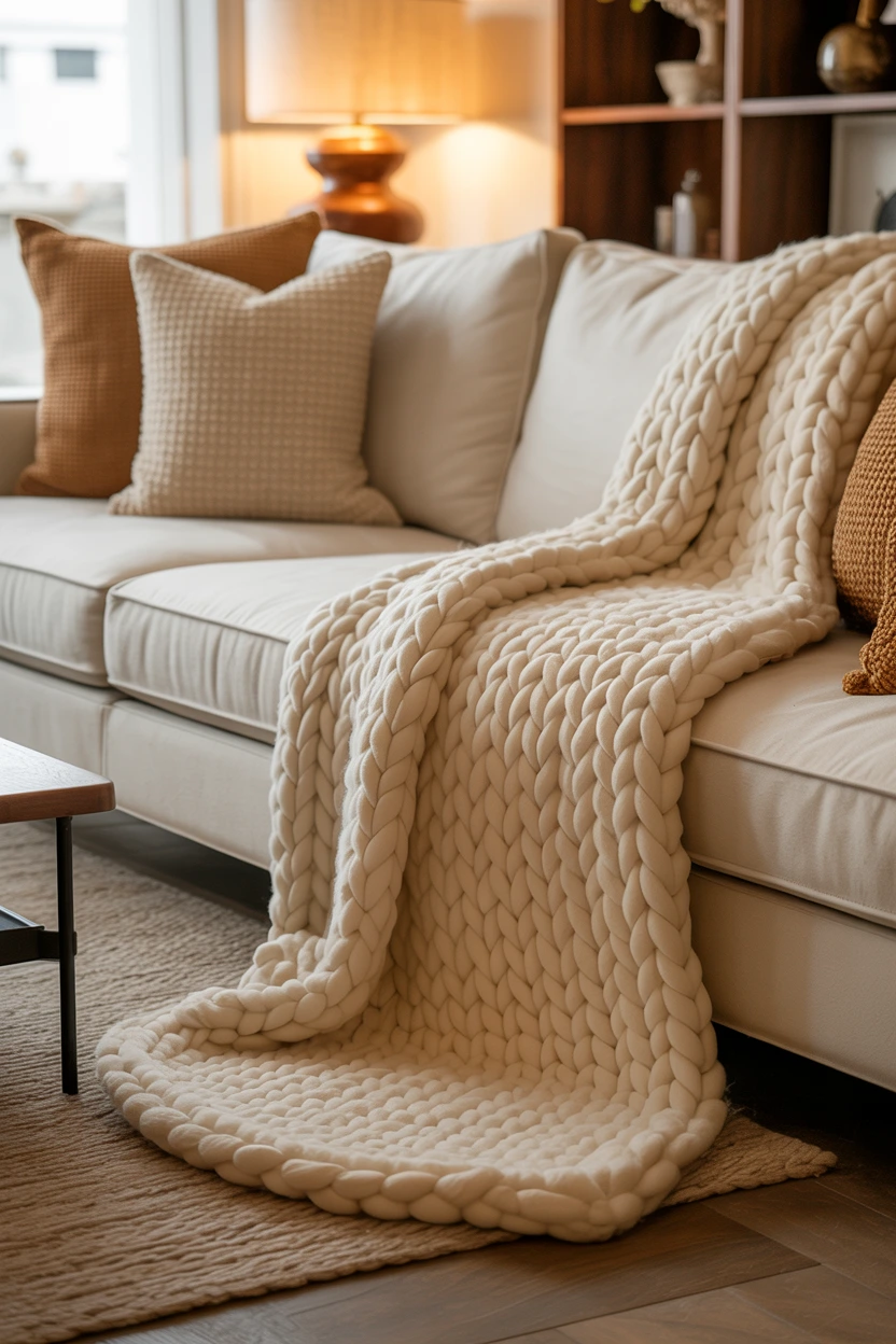 layered chunky knit throws