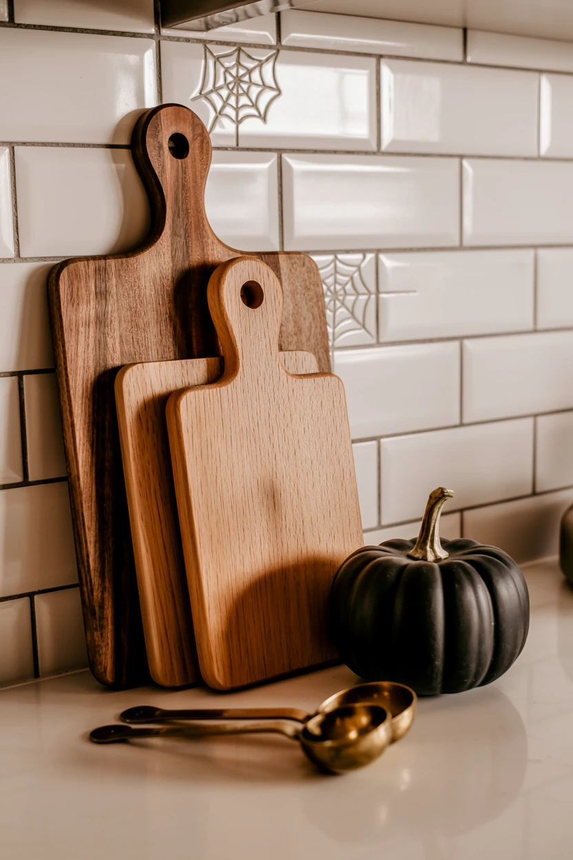 faux spiderweb cutting boards
