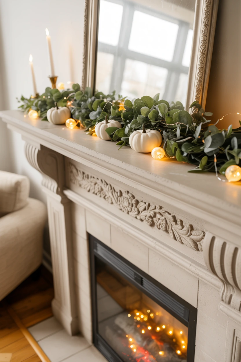 faux pumpkin mantle garland