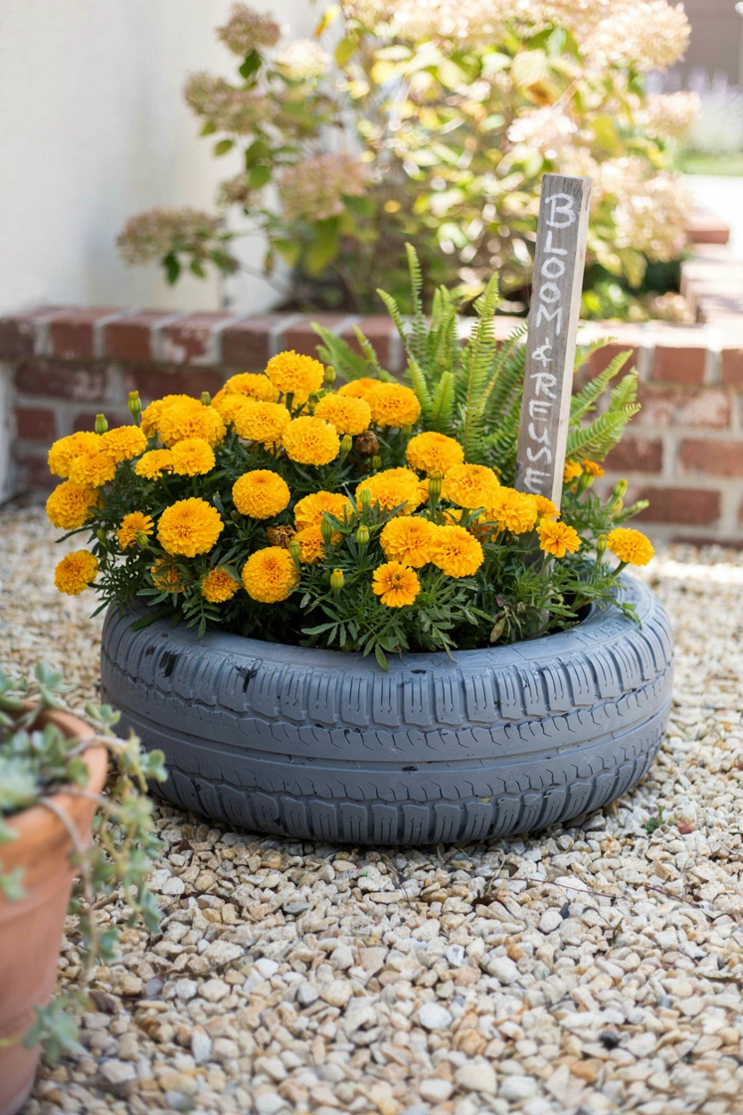 upcycled tire planters