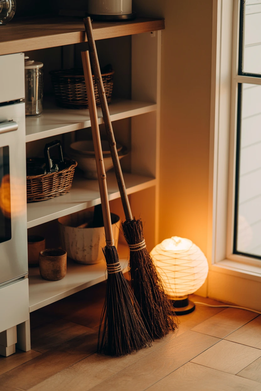 witch broom corner display