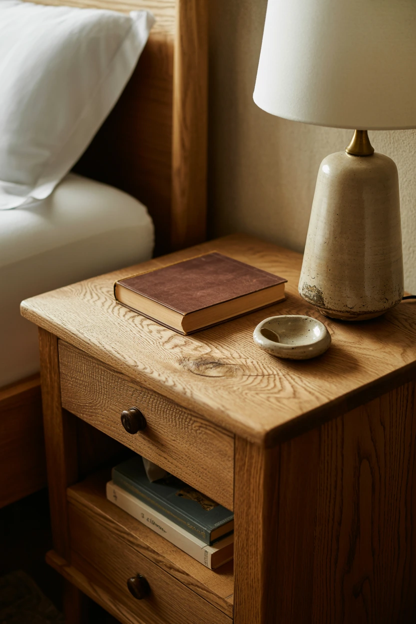rustic wooden bedside tables