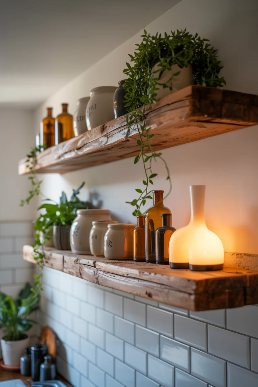 rustic wood wall shelves
